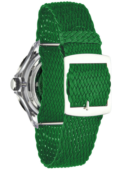 Orologio Light Time The First L218DN - Quarzo Miyota, cassa policarbonato, cinturino perlon, ghiera verde, datario, 38mm, 5ATM - Dettaglio