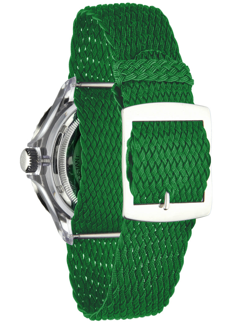 Orologio Light Time The First L218DN - Quarzo Miyota, cassa policarbonato, cinturino perlon, ghiera verde, datario, 38mm, 5ATM - Dettaglio