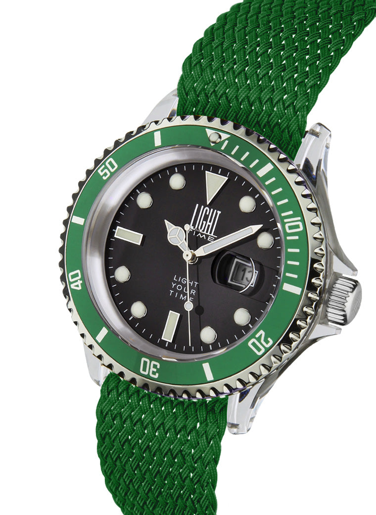 Orologio Light Time The First L218DN - Quarzo Miyota, cassa policarbonato, cinturino perlon, ghiera verde, datario, 38mm, 5ATM - Laterale