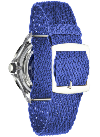 Orologio Light Time The First L218GN - Quarzo Miyota, cassa policarbonato, cinturino perlon, ghiera blu, datario, 38mm, 5ATM - Dettaglio