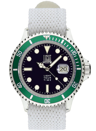 Orologio Light Time The First L218HN - Quarzo Miyota, cassa policarbonato, cinturino perlon, ghiera verde, datario, 38mm, 5ATM - Frontale