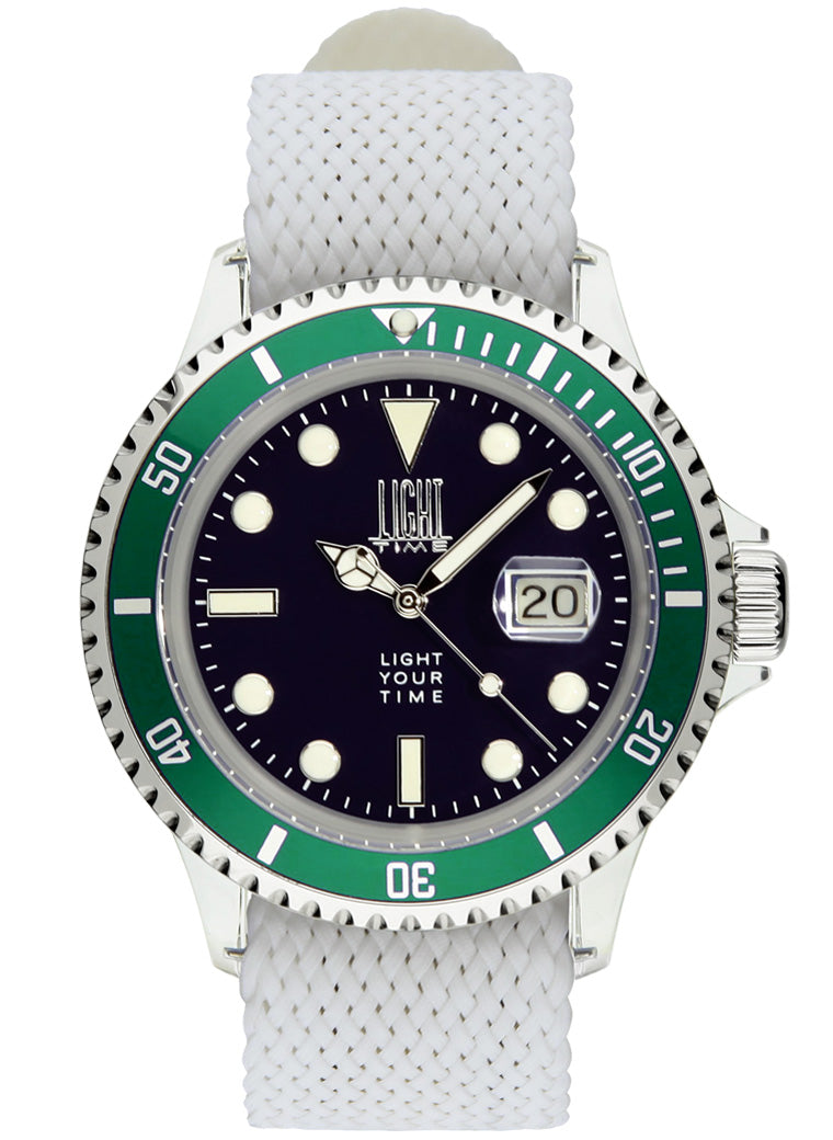 Orologio Light Time The First L218HN - Quarzo Miyota, cassa policarbonato, cinturino perlon, ghiera verde, datario, 38mm, 5ATM - Frontale