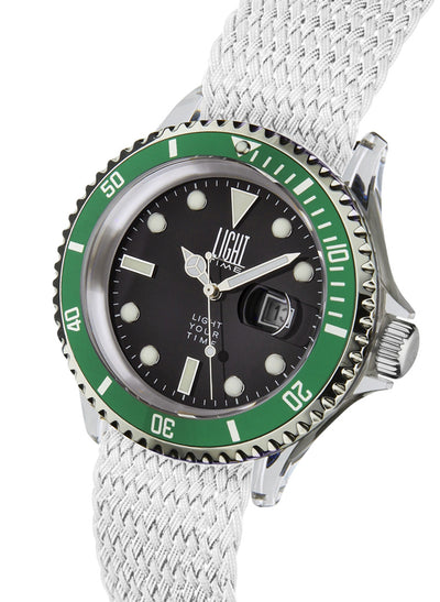 Orologio Light Time The First L218HN - Quarzo Miyota, cassa policarbonato, cinturino perlon, ghiera verde, datario, 38mm, 5ATM - Laterale