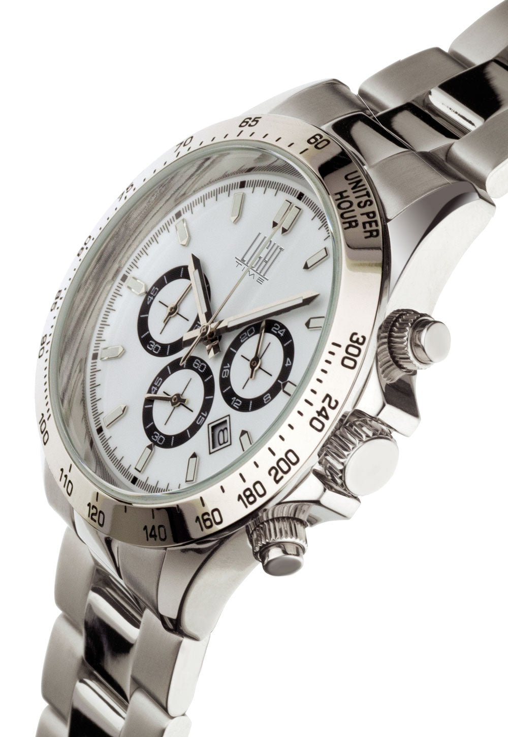 Orologio Light Time Timeless Chrono L242A - Cronografo quarzo Miyota, cassa e bracciale acciaio, fondello e corona a vite, 42mm, 10ATM - Laterale