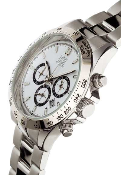 Orologio Light Time Timeless Chrono L242A - Cronografo quarzo Miyota, cassa e bracciale acciaio, fondello e corona a vite, 42mm, 10ATM - Laterale