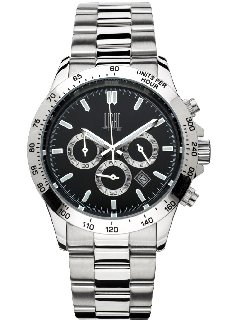 Orologio Light Time Timeless Chrono L242B - Cronografo quarzo Miyota, cassa e bracciale acciaio, fondello e corona a vite, 42mm, 10ATM - Frontale