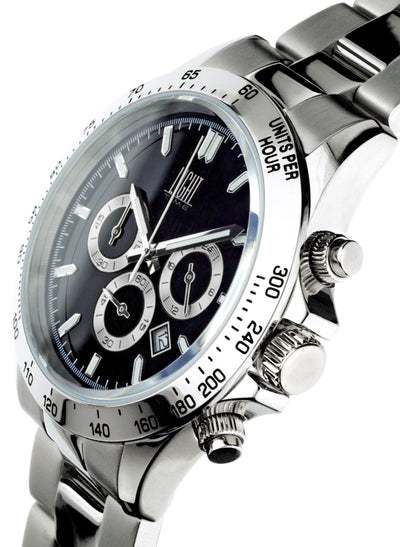 Orologio Light Time Timeless Chrono L242B - Cronografo quarzo Miyota, cassa e bracciale acciaio, fondello e corona a vite, 42mm, 10ATM - Laterale
