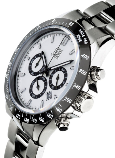 Orologio Light Time Timeless Chrono L242D - Cronografo quarzo Miyota, cassa e bracciale acciaio, fondello e corona a vite, 42mm, 10ATM - Laterale