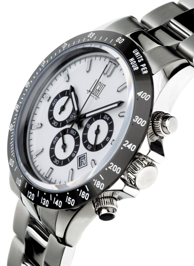 Orologio Light Time Timeless Chrono L242D - Cronografo quarzo Miyota, cassa e bracciale acciaio, fondello e corona a vite, 42mm, 10ATM - Laterale