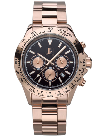 Orologio Light Time Timeless Chrono L242R-NE - Cronografo quarzo Miyota, cassa e bracciale acciaio, quadrante nero, 41mm, 10ATM - Frontale