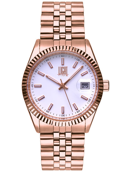 Orologio Light Time Timeless Colors L224R-BI - unisex quarzo rose gold cassa bracciale acciaio quadrante bianco datario 36mm 5ATM - Frontale