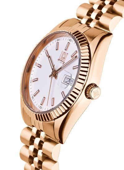 Orologio Light Time Timeless Colors L224R-BI - unisex quarzo rose gold cassa bracciale acciaio quadrante bianco datario 36mm 5ATM - Laterale