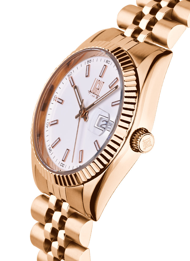 Orologio Light Time Timeless Colors L224R-BI - unisex quarzo rose gold cassa bracciale acciaio quadrante bianco datario 36mm 5ATM - Laterale