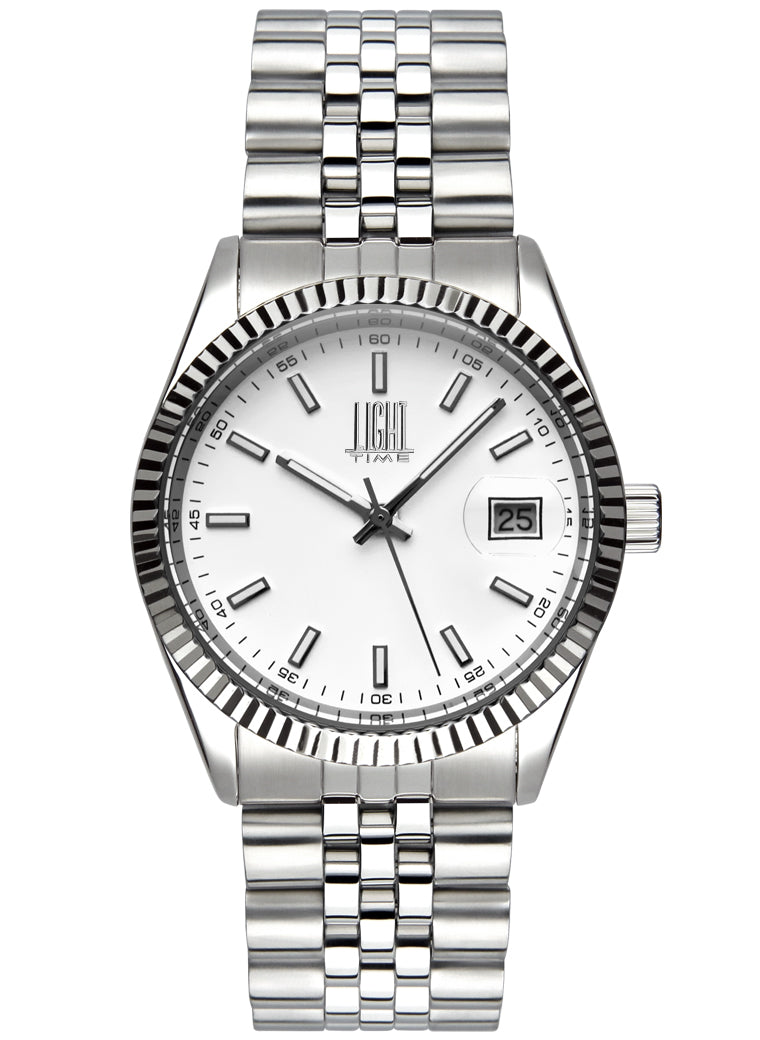 Orologio Light Time Timeless Colors L224S-BI - unisex quarzo cassa bracciale acciaio quadrante bianco datario 36mm 5ATM - Laterale