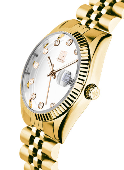 Orologio Light Time Timeless Colors L225G-BI - donna quarzo oro cassa bracciale acciaio quadrante nero con strass datario 36mm 5ATM - Laterale