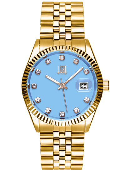 Orologio Light Time Timeless Colors L225G-C-AZ - donna quarzo oro cassa bracciale acciaio quadrante azzurro datario 36mm 5ATM - Frontale