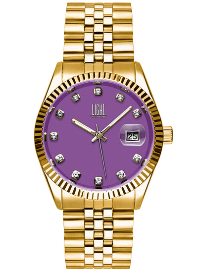 Orologio Light Time Timeless Colors L225G-C-LI - donna quarzo oro cassa bracciale acciaio quadrante lilla datario 36mm 5ATM - Frontale