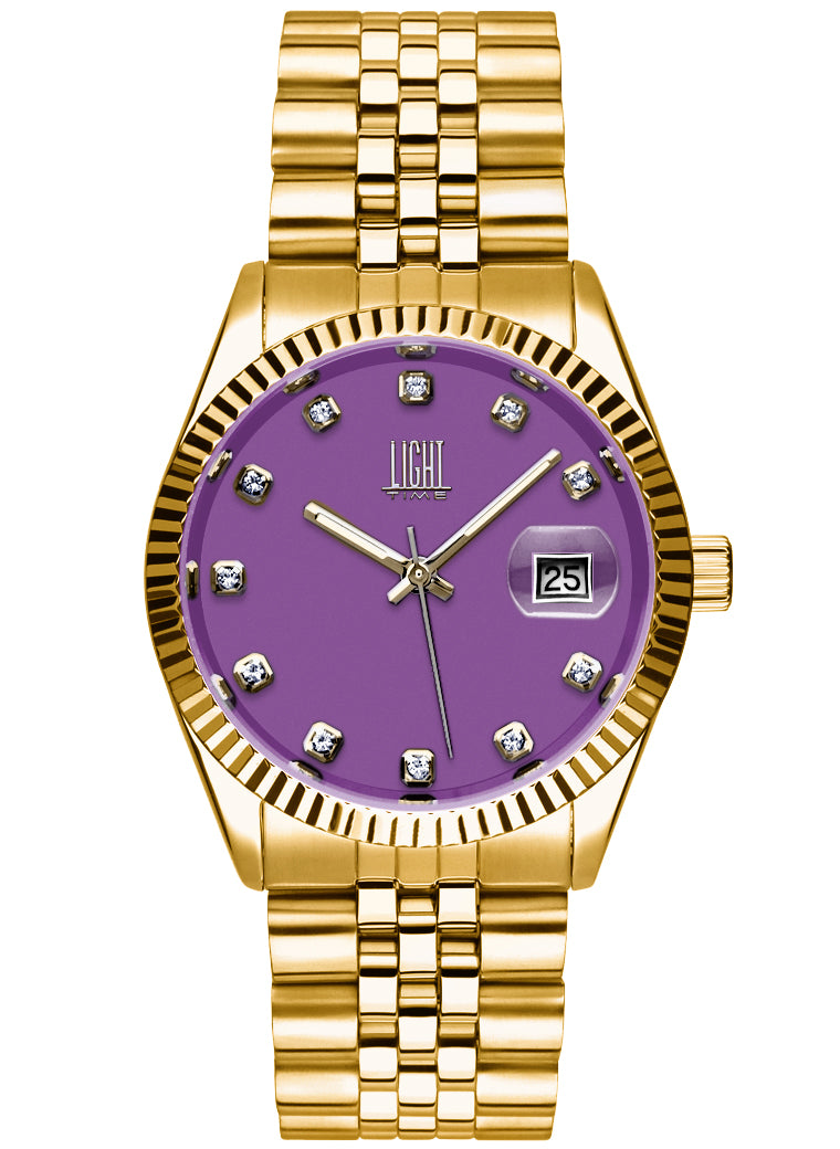 Orologio Light Time Timeless Colors L225G-C-LI - donna quarzo oro cassa bracciale acciaio quadrante lilla datario 36mm 5ATM - Frontale