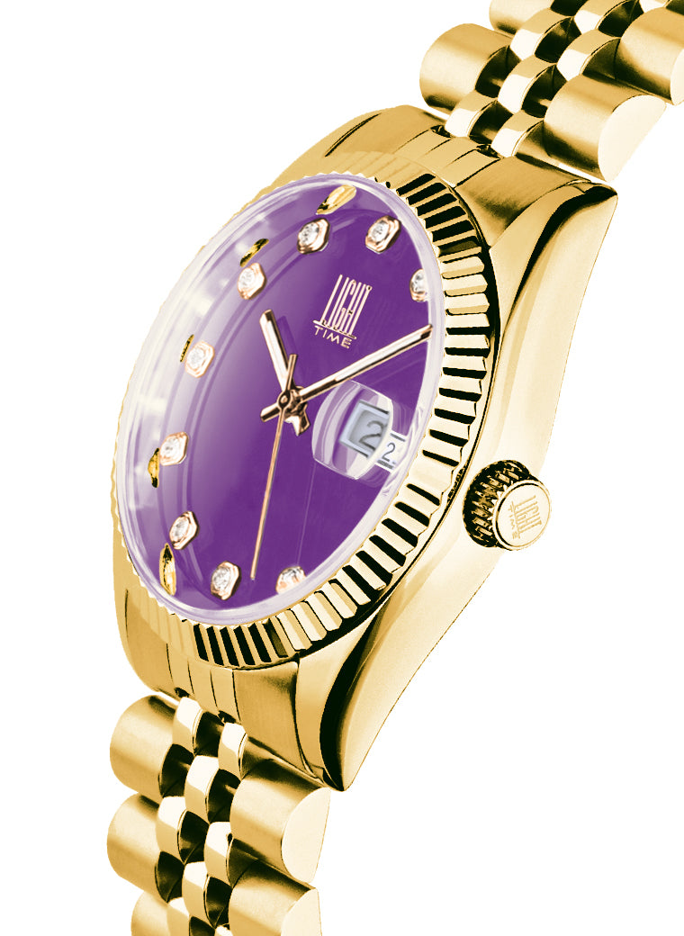 Orologio Light Time Timeless Colors L225G-C-LI - donna quarzo oro cassa bracciale acciaio quadrante lilla datario 36mm 5ATM - Laterale