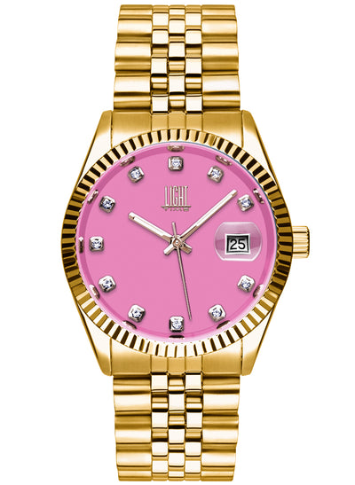 Orologio Light Time Timeless Colors L225G-C-RO - donna quarzo oro cassa bracciale acciaio quadrante rosa datario 36mm 5ATM - Frontale