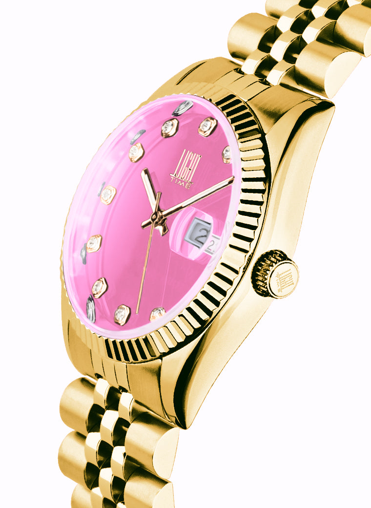Orologio Light Time Timeless Colors L225G-C-RO - donna quarzo oro cassa bracciale acciaio quadrante rosa datario 36mm 5ATM - Laterale
