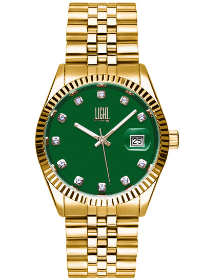 Orologio Light Time Timeless Colors L225G-C-VE - donna quarzo oro cassa bracciale acciaio quadrante verde datario 36mm 5ATM - Frontale