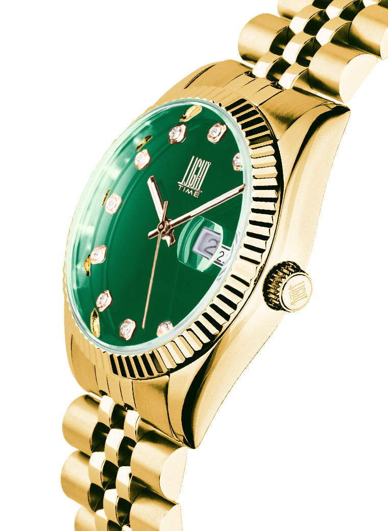 Orologio Light Time Timeless Colors L225G-C-VE - donna quarzo oro cassa bracciale acciaio quadrante verde datario 36mm 5ATM - Laterale