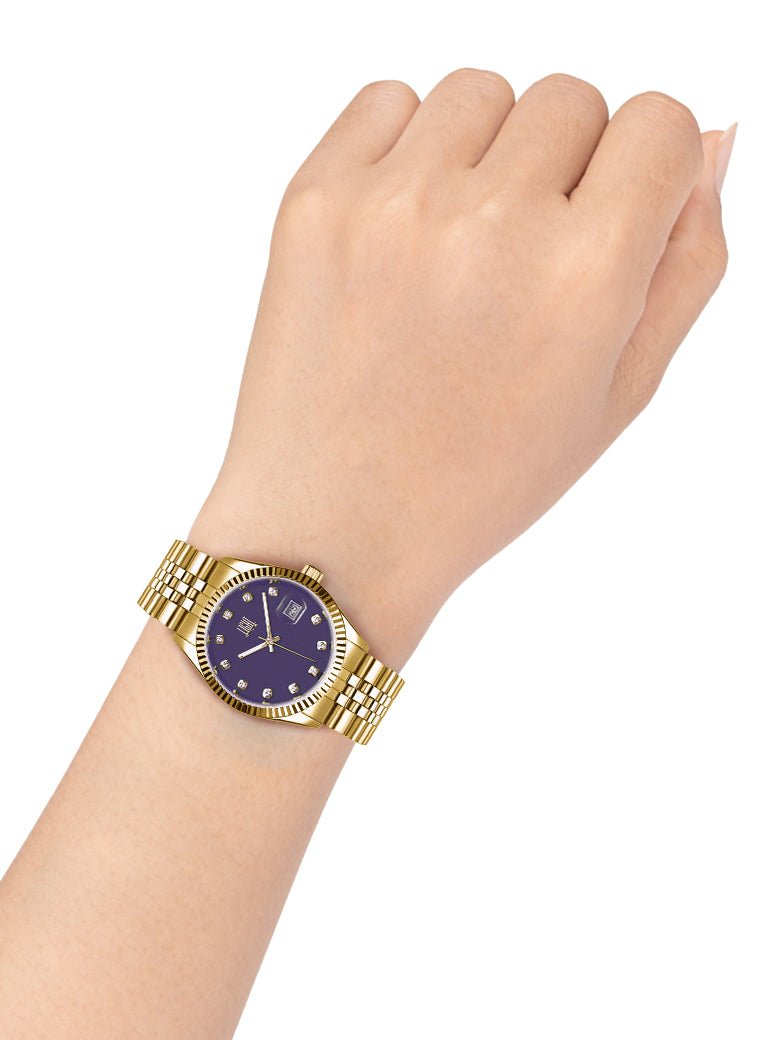 Orologio Light Time Timeless Colors L225G-C-VI - donna quarzo oro cassa bracciale acciaio quadrante viola datario 36mm 5ATM - Dettaglio