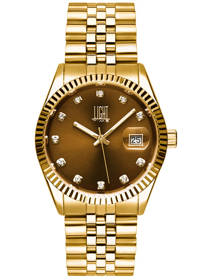 Orologio Light Time Timeless Colors L225G-MA - donna quarzo oro cassa bracciale acciaio quadrante marrone datario 36mm 5ATM - Frontale
