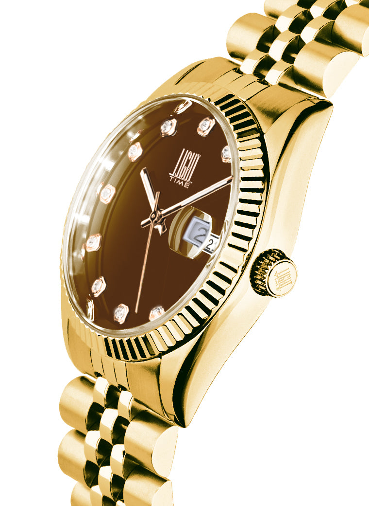 Orologio Light Time Timeless Colors L225G-MA - donna quarzo oro cassa bracciale acciaio quadrante marrone datario 36mm 5ATM - Laterale