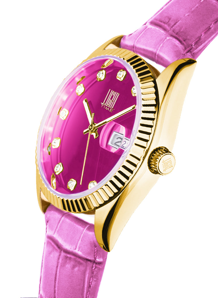 Orologio Light Time Timeless Colors L225GP-FU - donna quarzo oro cassa bracciale acciaio quadrante fucsia datario 36mm 5ATM - Laterale