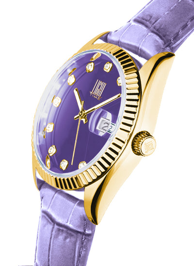 Orologio Light Time Timeless Colors L225GP-LI - donna quarzo oro cassa bracciale acciaio quadrante lilla datario 36mm 5ATM - Laterale