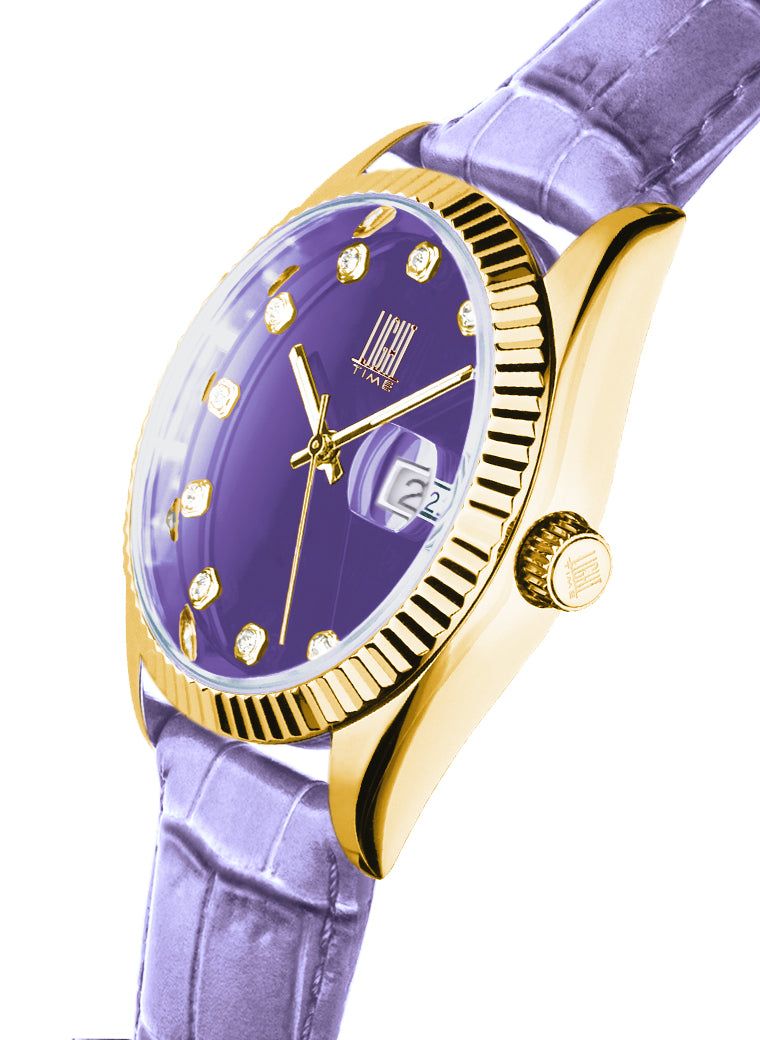 Orologio Light Time Timeless Colors L225GP-LI - donna quarzo oro cassa bracciale acciaio quadrante lilla datario 36mm 5ATM - Laterale