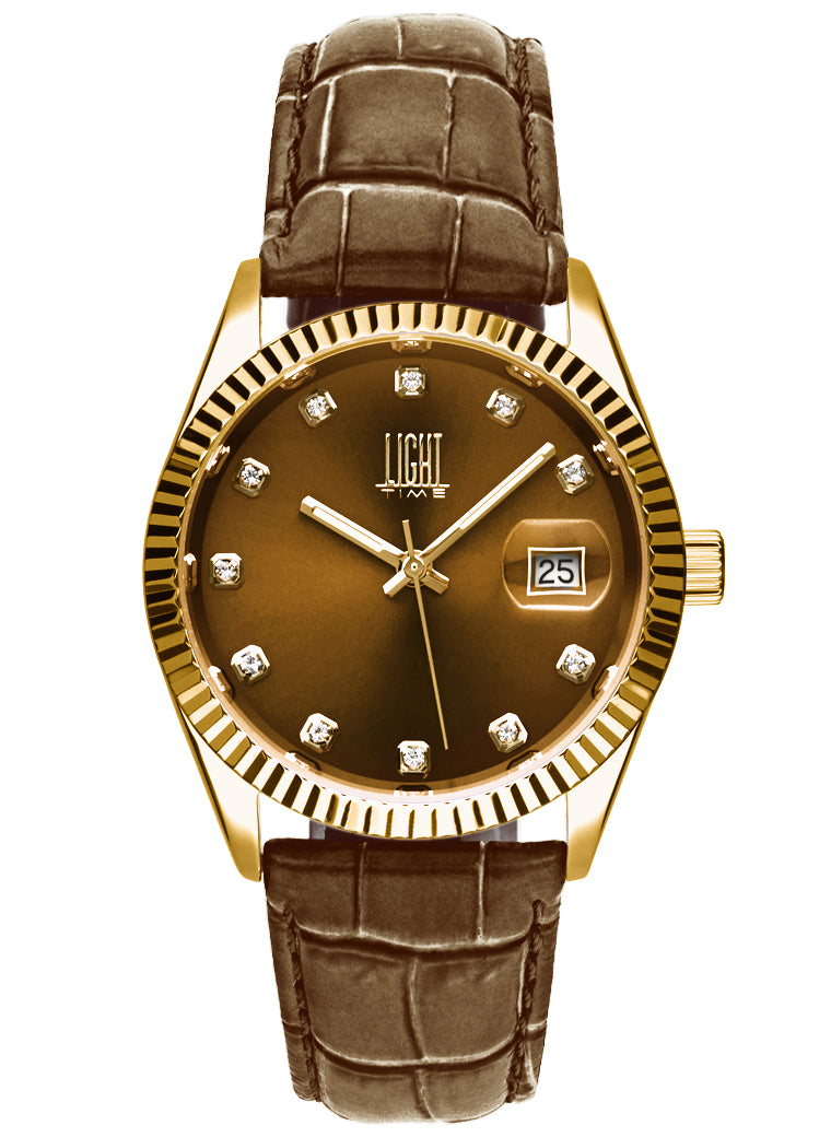 Orologio Light Time Timeless Colors L225GP-MA - donna quarzo oro cassa bracciale acciaio quadrante marrone datario 36mm 5ATM - Frontale