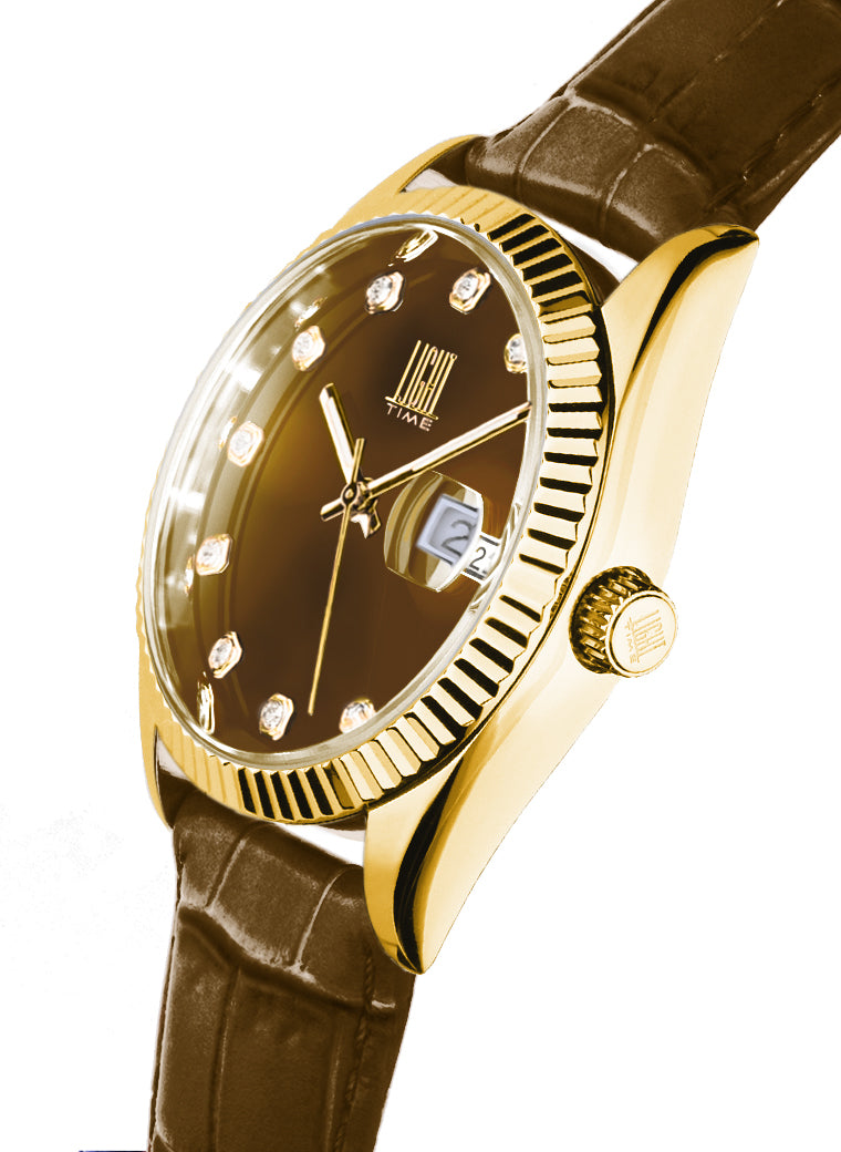 Orologio Light Time Timeless Colors L225GP-MA - donna quarzo oro cassa bracciale acciaio quadrante marrone datario 36mm 5ATM - Laterale