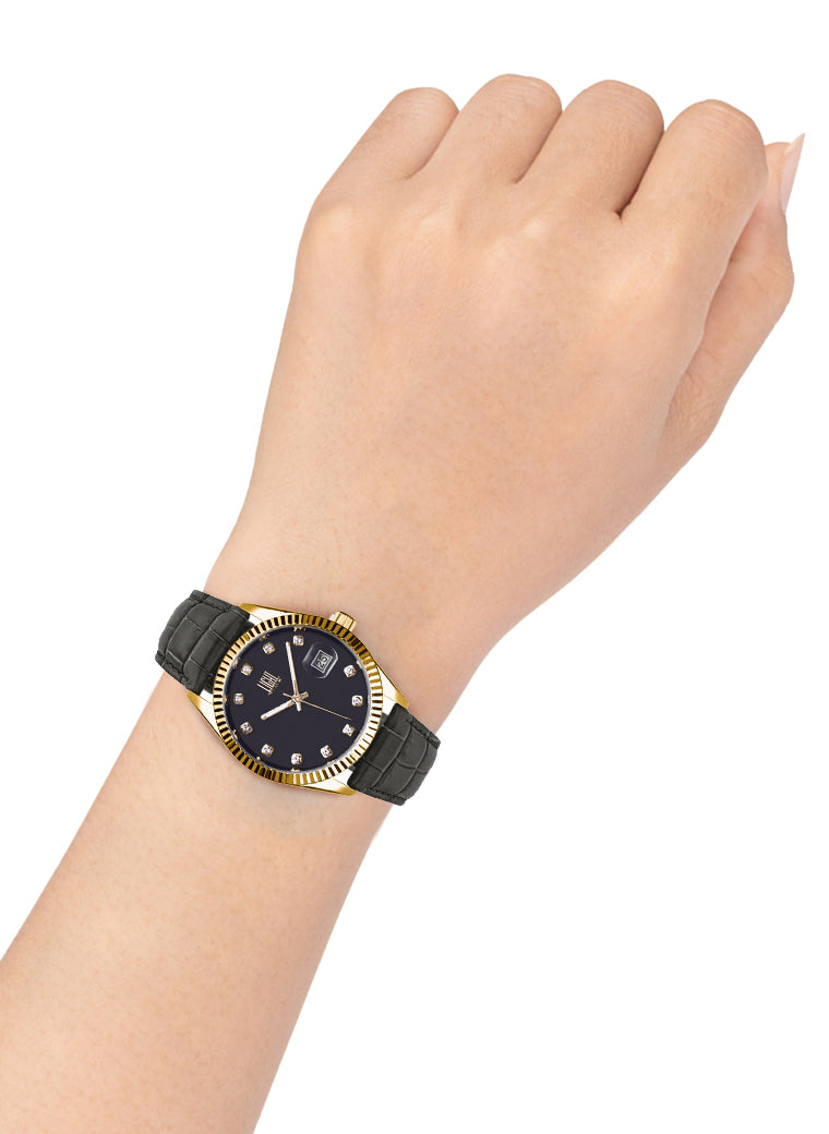 Orologio Light Time Timeless Colors L225GP-NE - donna quarzo oro cassa bracciale acciaio quadrante nero datario 36mm 5ATM - Dettaglio