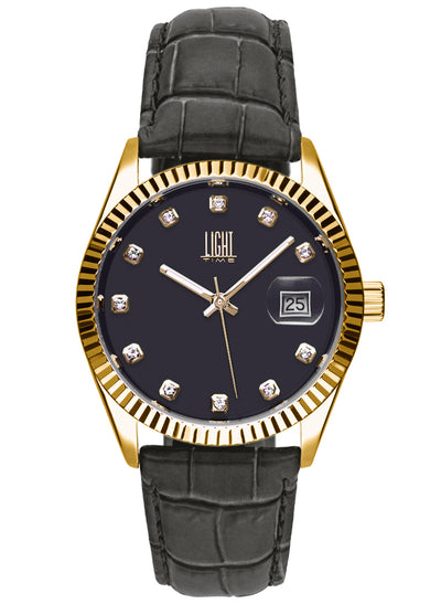 Orologio Light Time Timeless Colors L225GP-NE - donna quarzo oro cassa bracciale acciaio quadrante nero datario 36mm 5ATM - Frontale