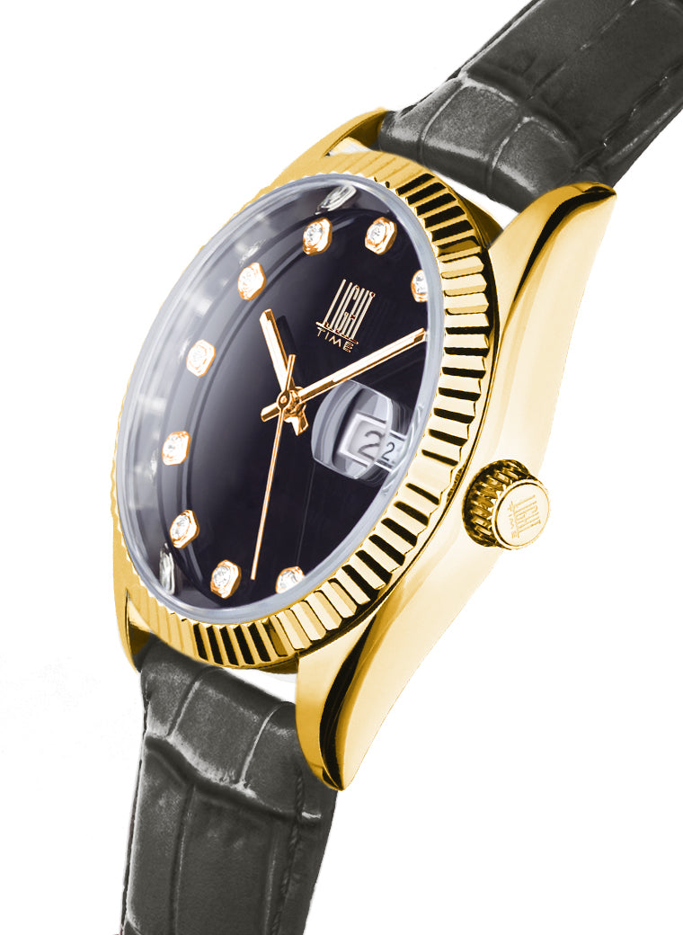 Orologio Light Time Timeless Colors L225GP-NE - donna quarzo oro cassa bracciale acciaio quadrante nero datario 36mm 5ATM - Laterale