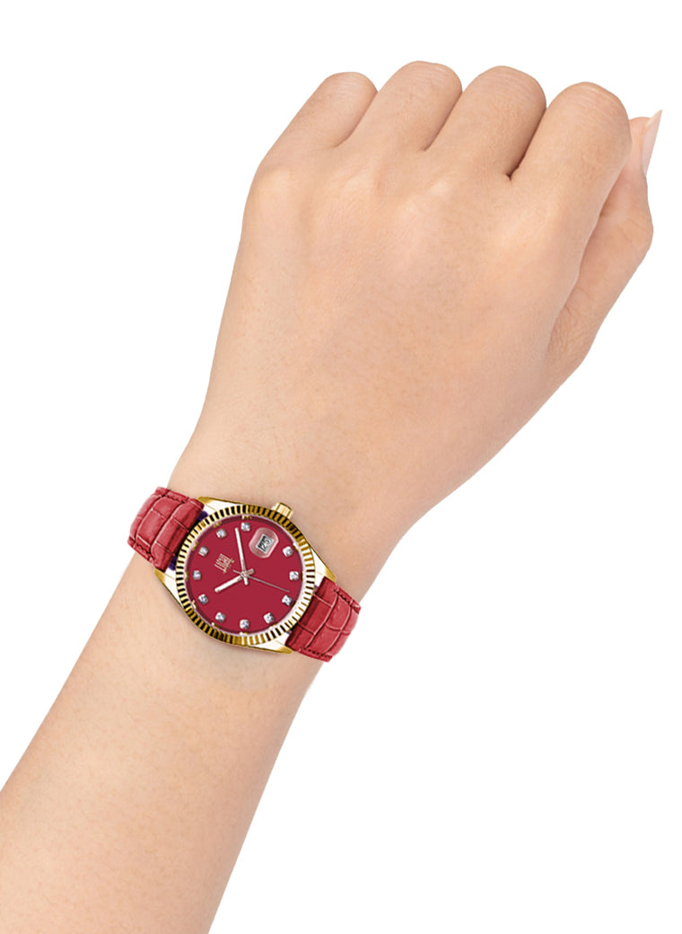 Orologio Light Time Timeless Colors L225GP-RS - donna quarzo oro cassa bracciale acciaio quadrante rosso datario 36mm 5ATM - Dettaglio