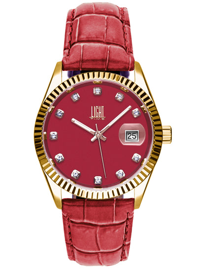 Orologio Light Time Timeless Colors L225GP-RS - donna quarzo oro cassa bracciale acciaio quadrante rosso datario 36mm 5ATM - Frontale