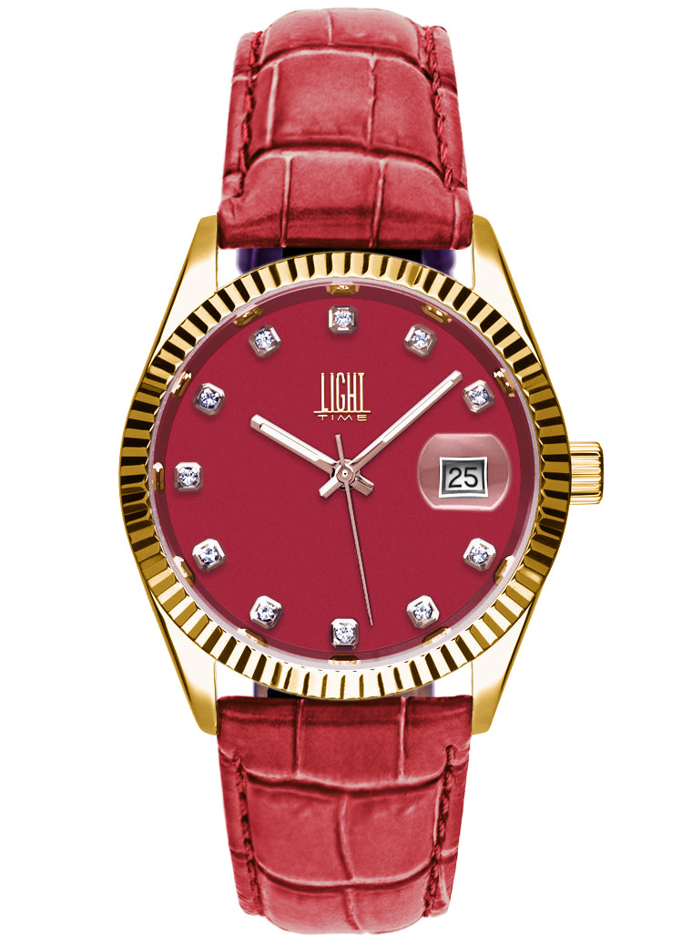 Orologio Light Time Timeless Colors L225GP-RS - donna quarzo oro cassa bracciale acciaio quadrante rosso datario 36mm 5ATM - Frontale