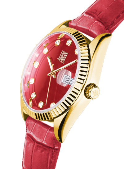 Orologio Light Time Timeless Colors L225GP-RS - donna quarzo oro cassa bracciale acciaio quadrante rosso datario 36mm 5ATM - Laterale