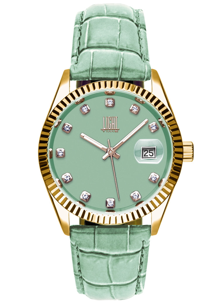 Orologio Light Time Timeless Colors L225GP-TIF - donna quarzo oro cassa bracciale acciaio quadrante verde acqua datario 36mm 5ATM - Frontale