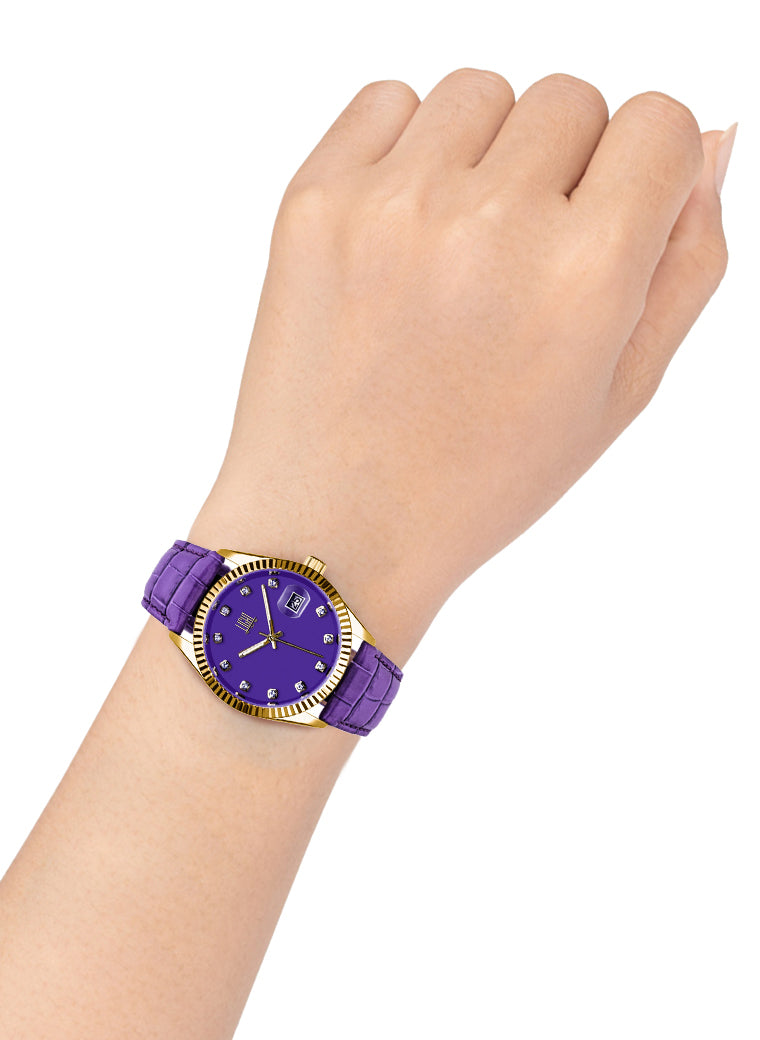 Orologio Light Time Timeless Colors L225GP-VI - donna quarzo oro cassa bracciale acciaio quadrante viola datario 36mm 5ATM - Dettaglio