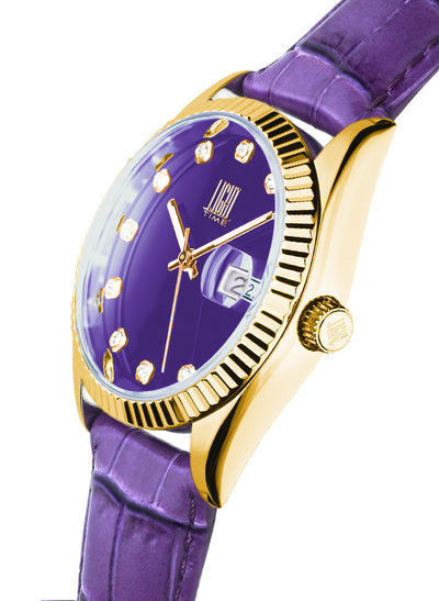 Orologio Light Time Timeless Colors L225GP-VI - donna quarzo oro cassa bracciale acciaio quadrante viola datario 36mm 5ATM - Laterale