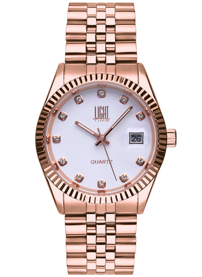 Orologio Light Time Timeless Colors L225R-BI - donna quarzo rose gold cassa bracciale acciaio quadrante bianco con strass datario 36mm 5ATM - Frontale