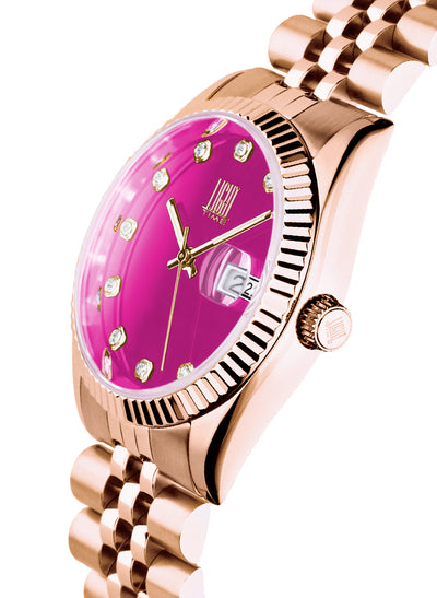 Orologio Light Time Timeless Colors L225R-C-FU - donna quarzo rose gold cassa bracciale acciaio quadrante fucsia datario 36mm 5ATM - Laterale