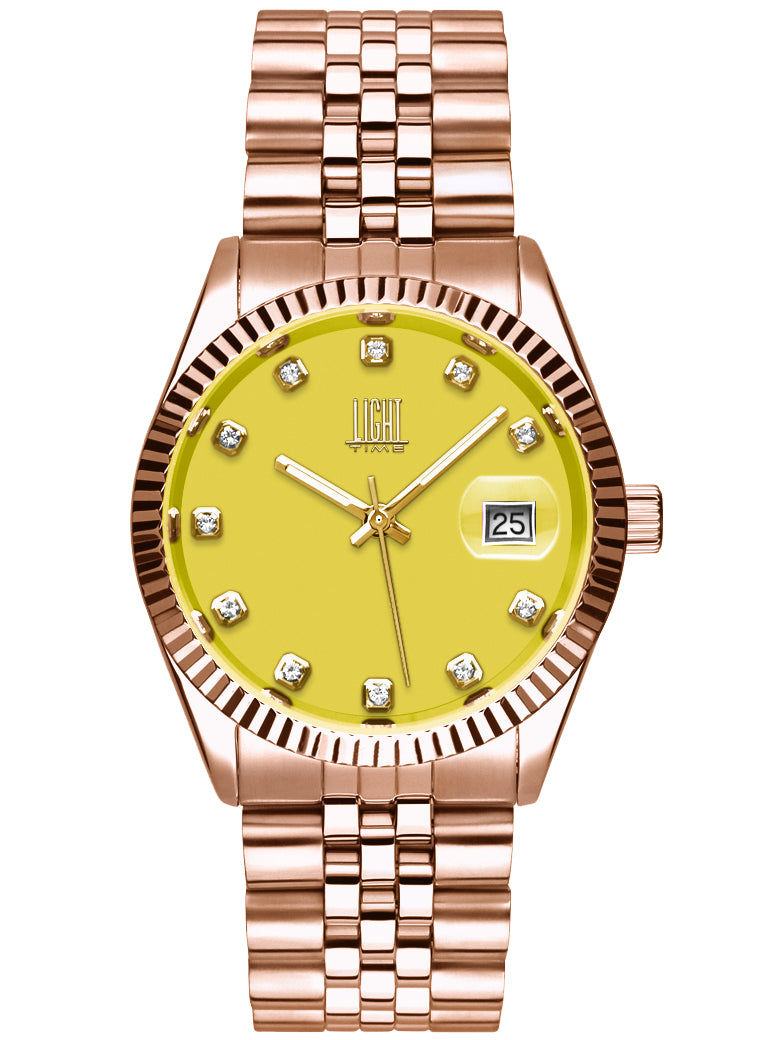 Orologio Light Time Timeless Colors L225R-C-GI - donna quarzo rose gold cassa bracciale acciaio quadrante giallo datario 36mm 5ATM - Frontale