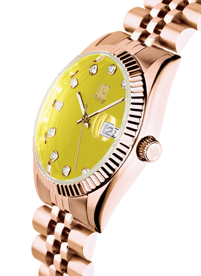 Orologio Light Time Timeless Colors L225R-C-GI - donna quarzo rose gold cassa bracciale acciaio quadrante giallo datario 36mm 5ATM - Laterale