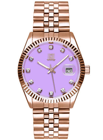 Orologio Light Time Timeless Colors L225R-C-LI - donna quarzo rose gold cassa bracciale acciaio quadrante lilla datario 36mm 5ATM - Frontale